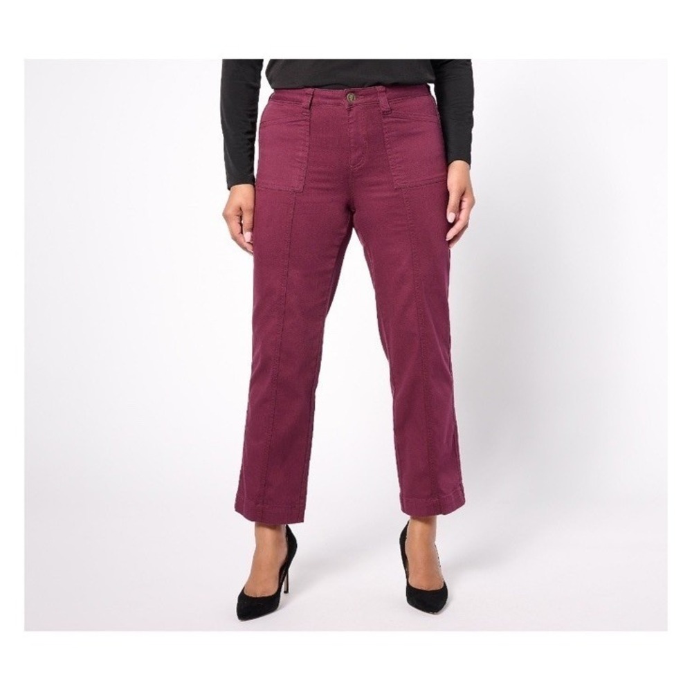 Belle by Kim Gravel Pants Women's 14P TripleLuxe Twill Gaucho Bordeaux Wine NEW